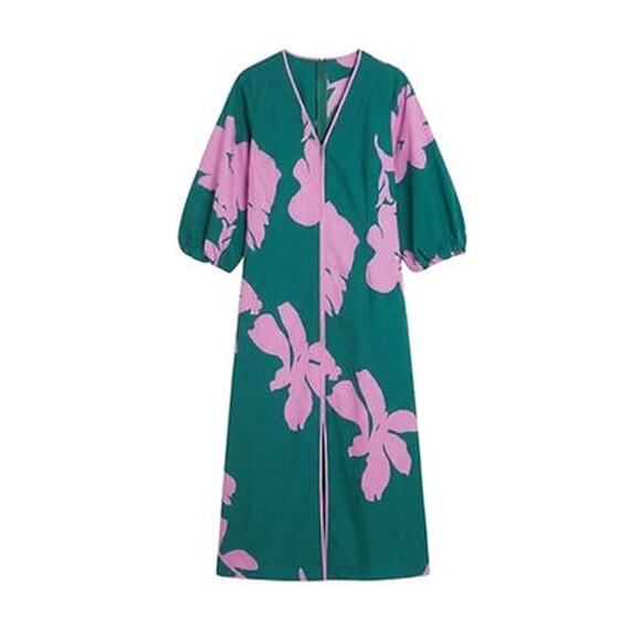 HYACINTH HOUSE Hunter Green & Pink Floral Arem Caftan Size M NWT - Picture 8 of 8
